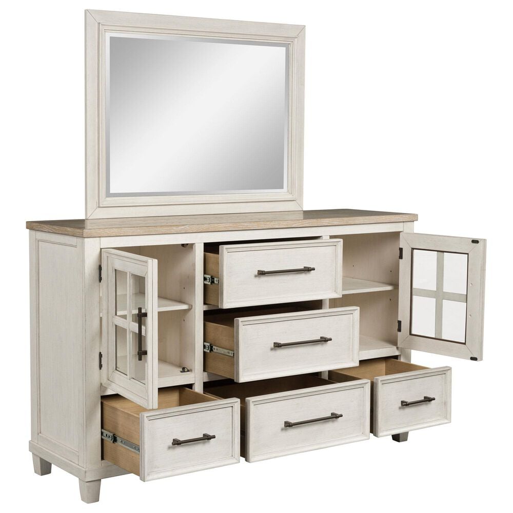 Ashley Shaybrock 5-Drawer Dresser and Mirror in Antique White and Brown, , large
