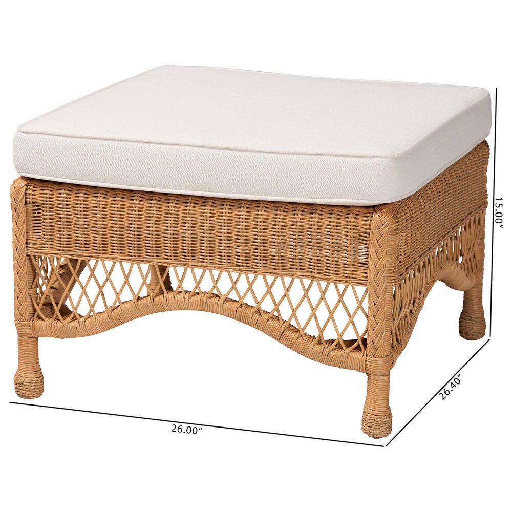 bali &amp; pari Brooklyn Ottoman Stool with Light Honey Rattan in White, , large