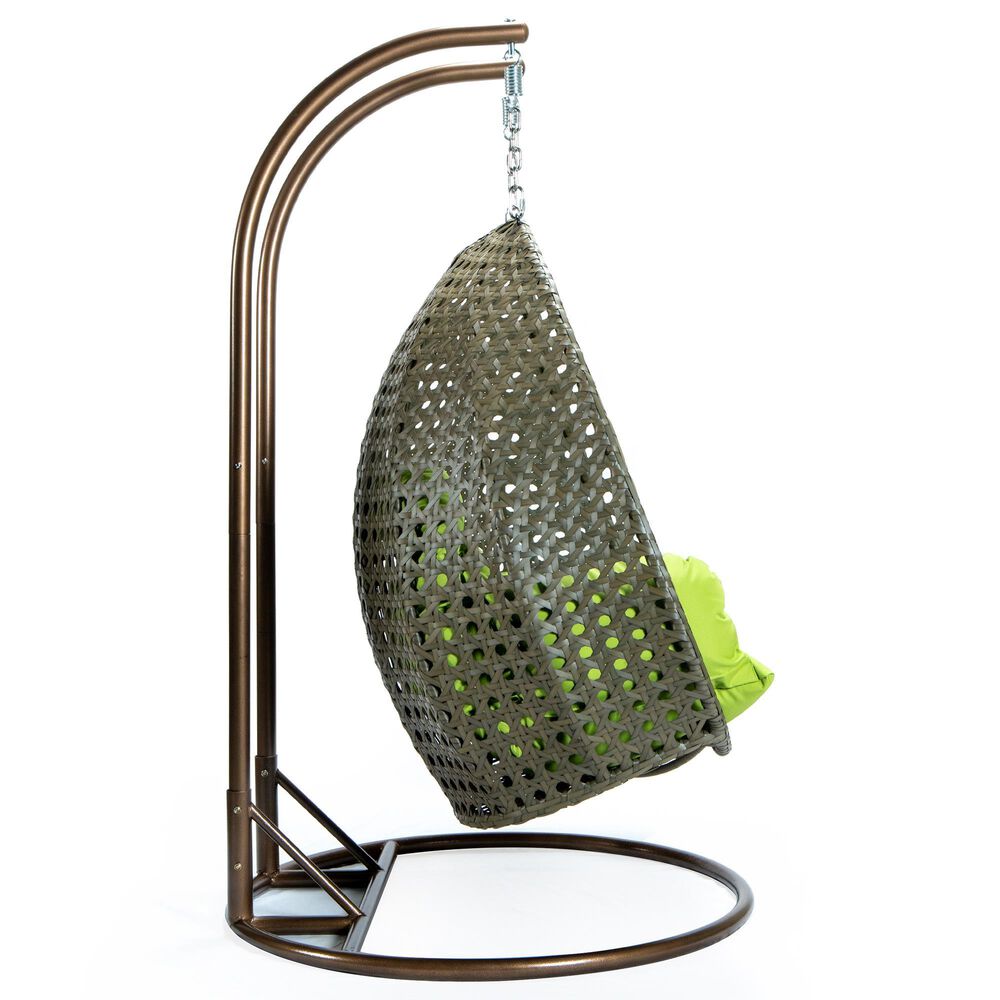 Leisuremod 57&quot; Patio 2-Seat Hanging Egg Swing Chair with Light Green Cushion in Beige, , large