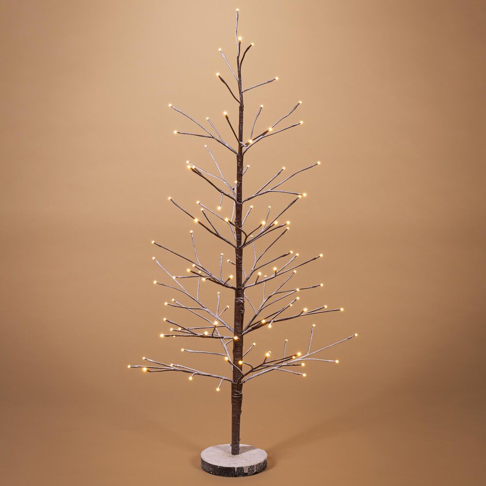 The Gerson Company 4" Electric UL Lighted Snowy Tree with 100 LED Lights in Brown, , large