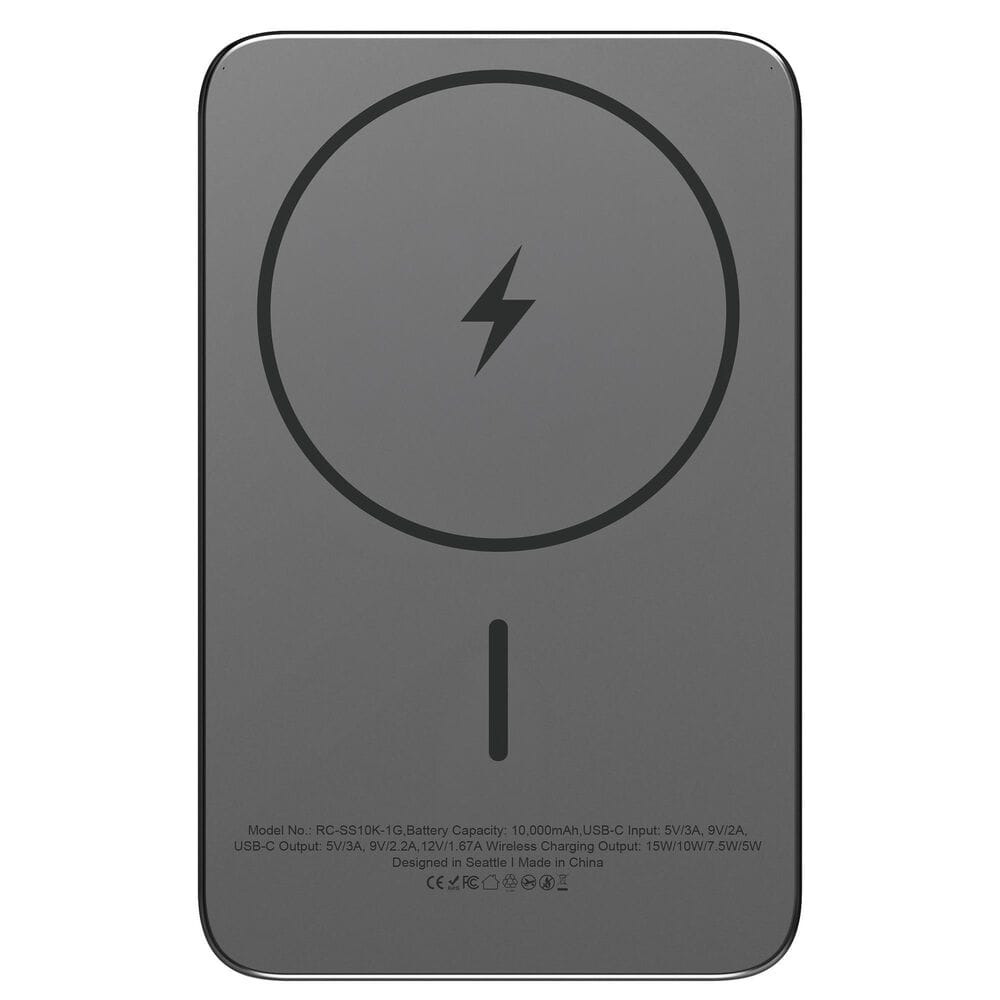 ReelCharge 10,000 mAh Semi-Solid State Wireless Power Bank with LED Display in Black, , large
