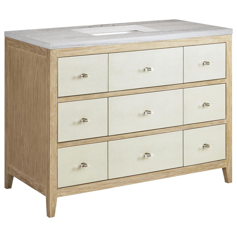 James Martin Vanities Celeste 48" Single Vanity in Sun-washed Oak with Embossed Shagreen and with 3 cm Arctic Fall Solid Surface Top, , large