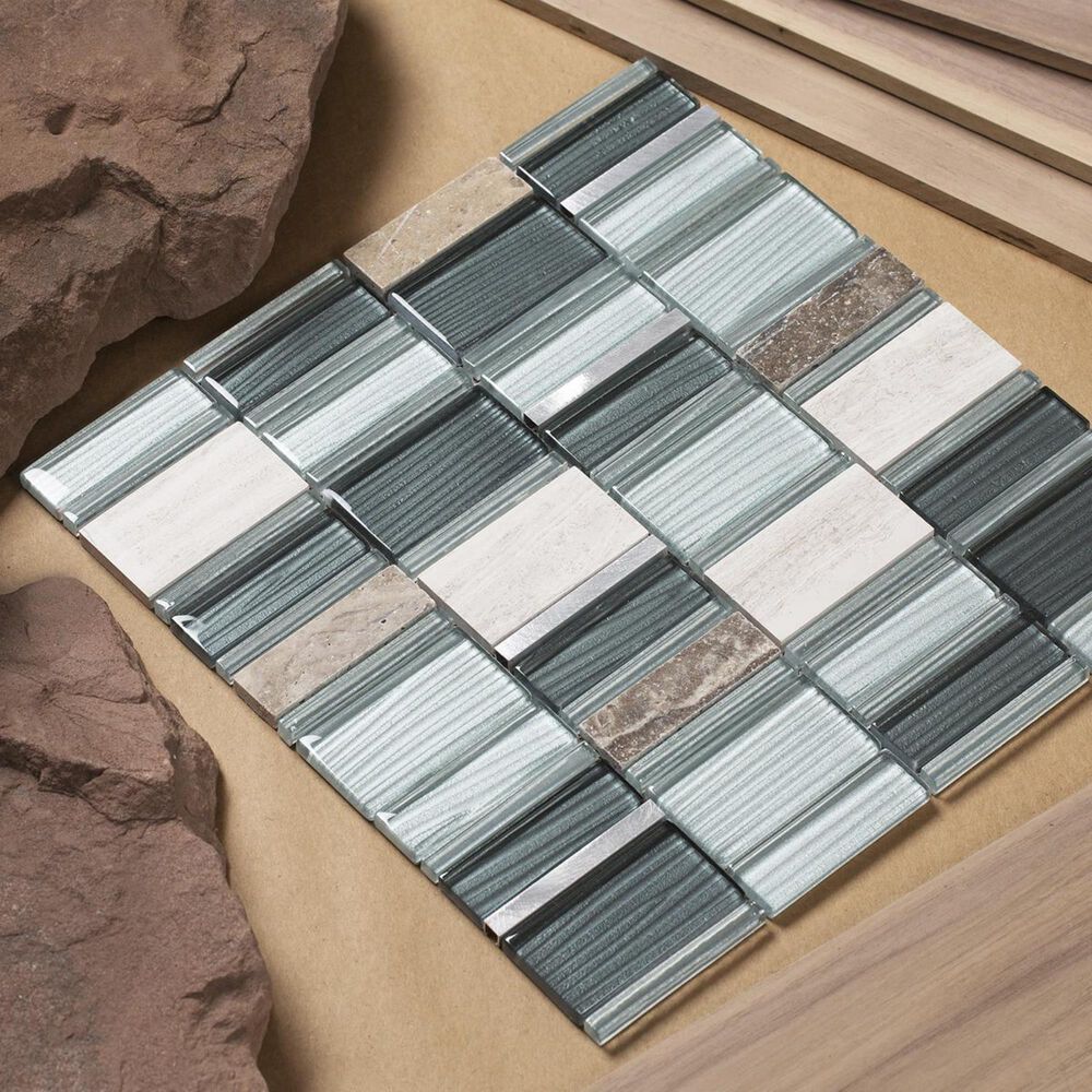 Mirrella Tallia Gray and Silver 12" x 12" Glass Mosaic Sheet, , large