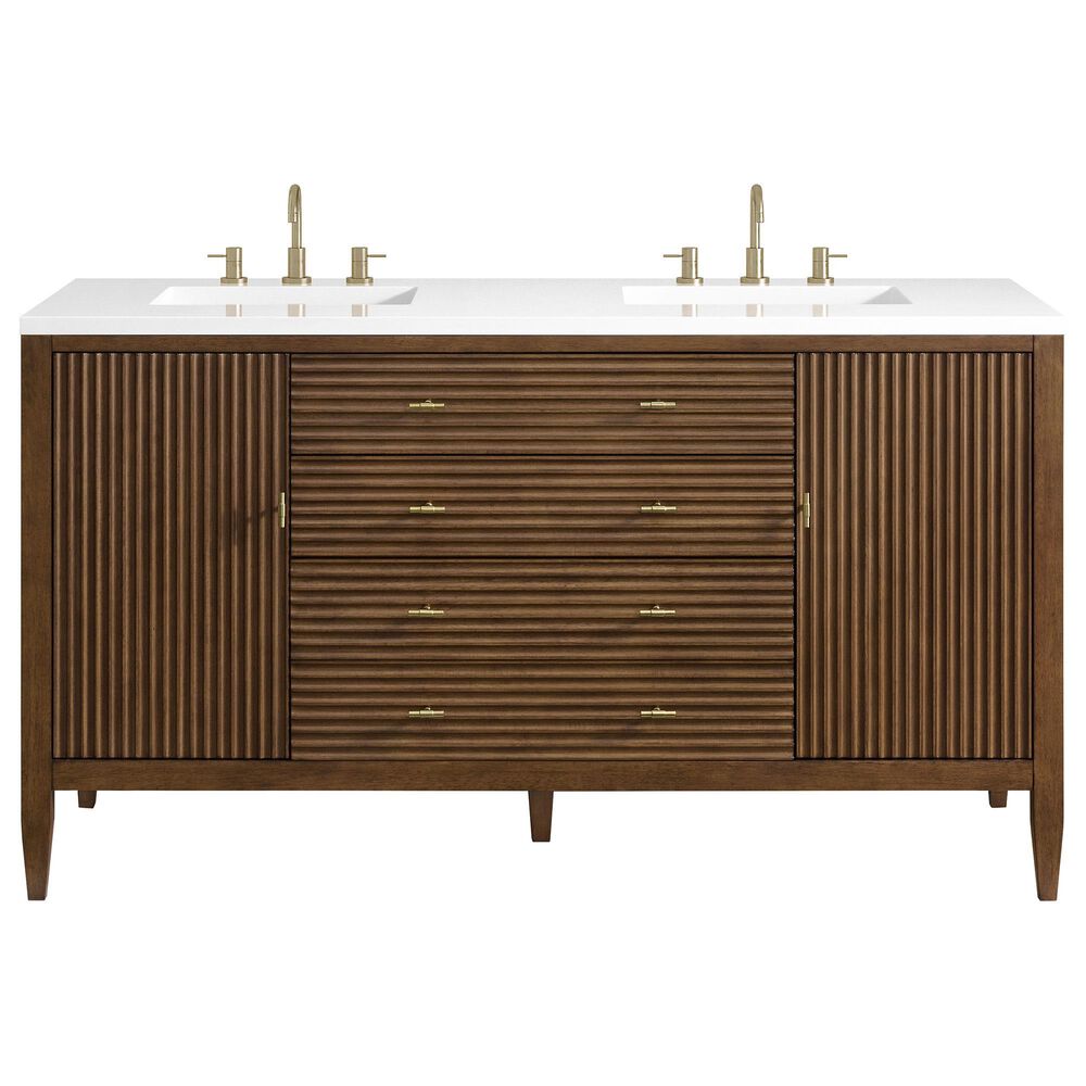 James Martin Vanities Mirin 60&quot; Double Vanity in Mid Century Walnut with 3 cm White Zeus Quartz Top, , large
