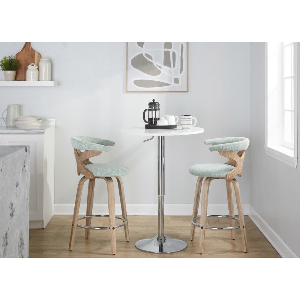 LumiSource Gardenia Swivel Fixed-Height Counter Stool with Seafoam Green Fabric Upholstery in Chrome and Whitewashed (Set of 2), , large