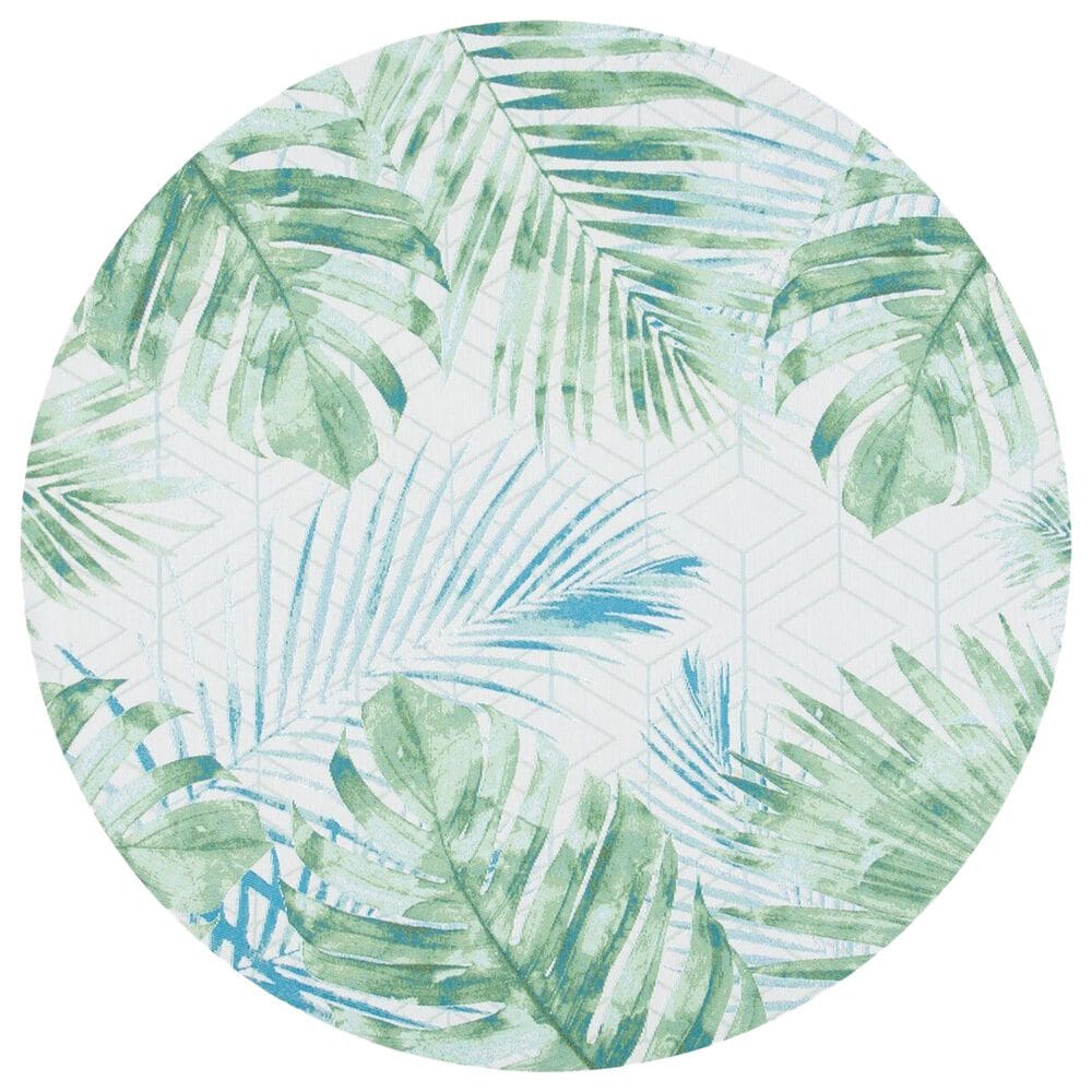 Safavieh Barbados Tropical Botanical 8" Round Green and Teal Indoor/Outdoor Area Rug, , large