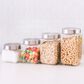 Home Basics 4-Piece Square Canister Set with Stainless Steel Lids in Clear, , large