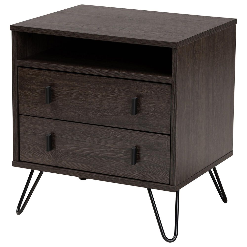Baxton Studio Glover 2-Drawer Nightstand in Dark Brown and Black, , large