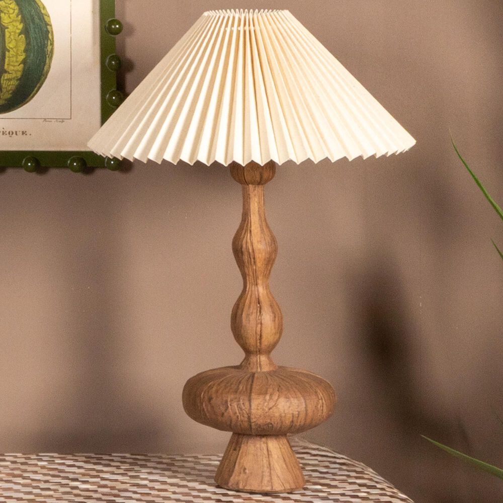 Creative Coop Andi Resin Table Lamp with Pleated Shade in Brown, , large