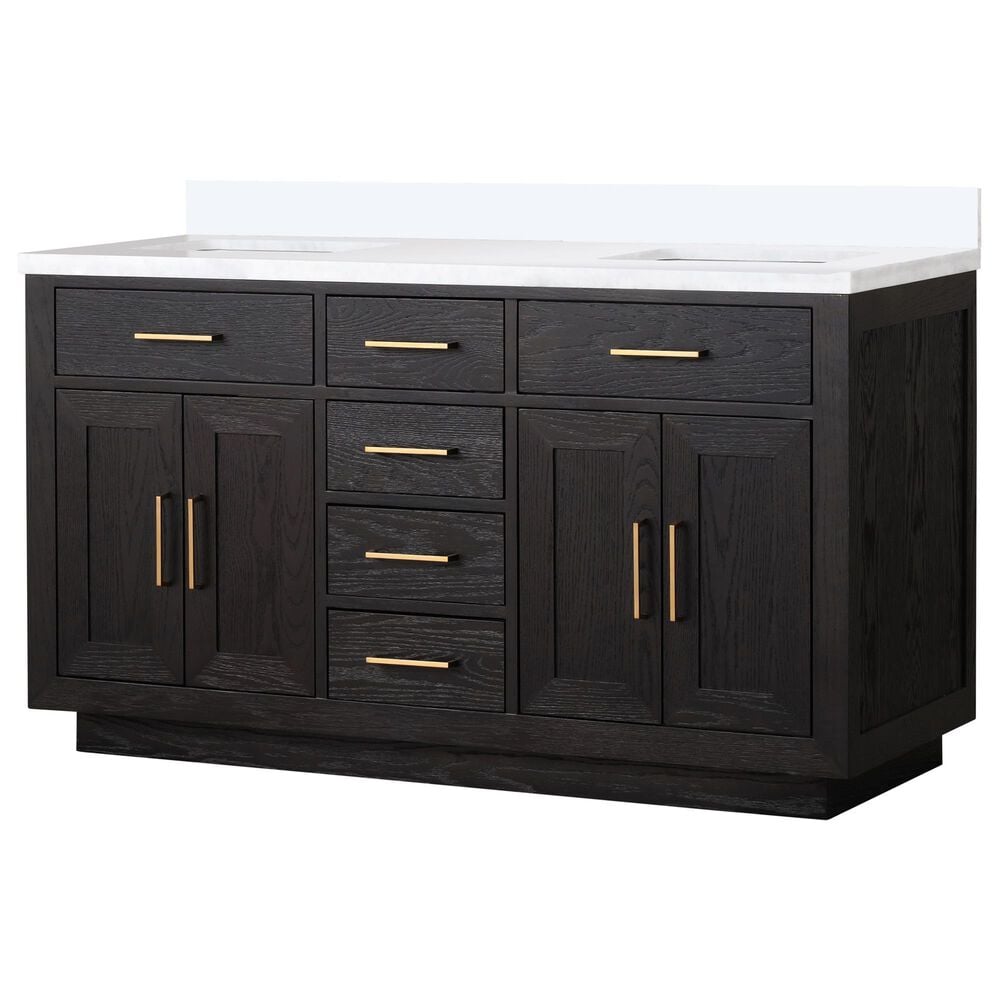 Lexora Home Abbey 60" Double Bathroom Vanity in Black Oak with 2 cm White Cultured Marble Top and Rectangular Sinks, , large