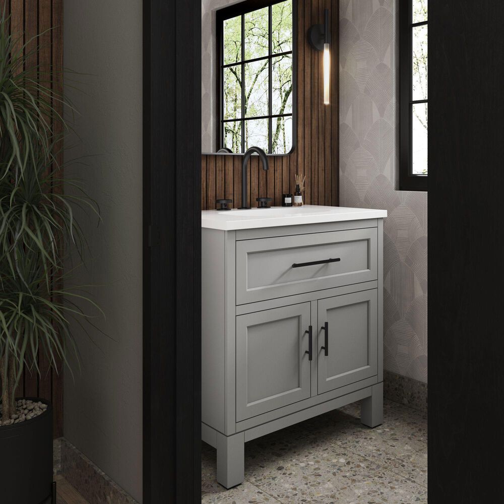 Kohler Quo 30&quot; Single Bathroom Vanity in White with 3 cm Pure White Quartz Top and Oval Sink, , large