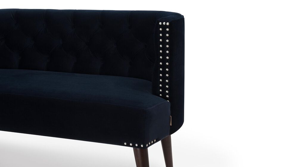 Jennifer Taylor Home Celine Tufted Settee Nailhead Accents in Dark Navy