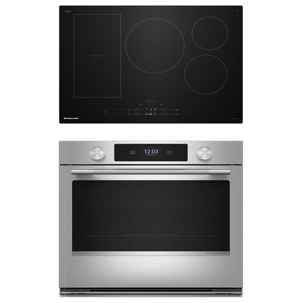 KitchenAid 2-Piece Kitchen Package with PrintShield Stainless Steel 30" Smart Single Wall Oven and Black 30" Induction Cooktop, , large