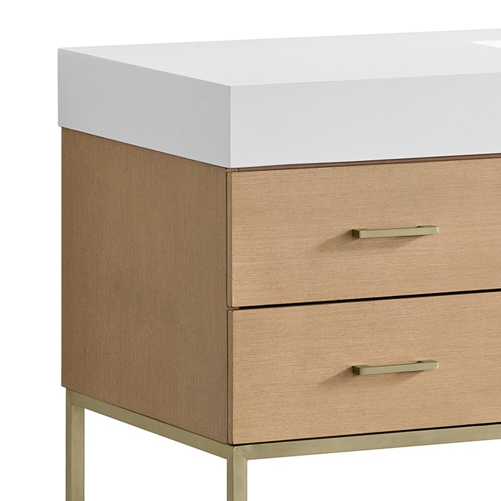 37B Mauri 60" Single Bathroom Vanity with Metal Base in Warm Oak and White Composite Stone Top, , large