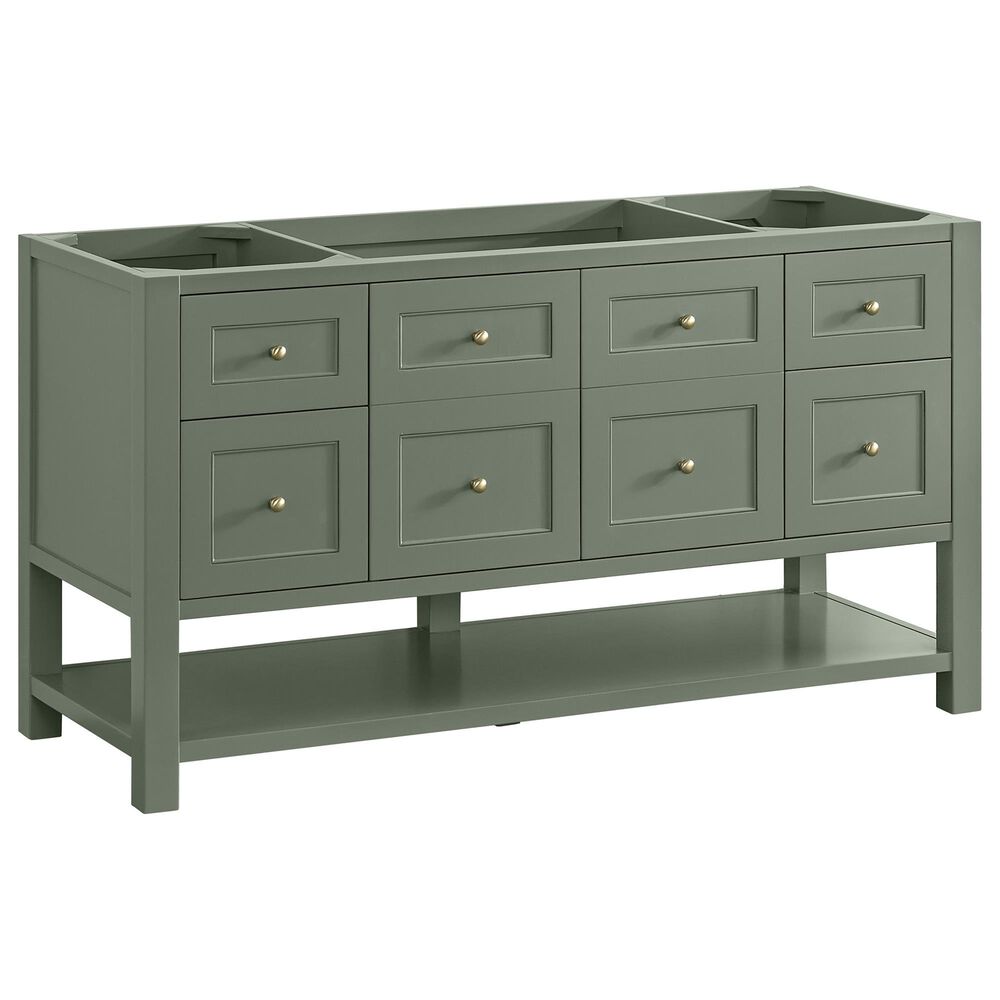 James Martin Vanities Breckenridge 60" Single Bathroom Vanity in Smokey Celadon with 3 cm White Zeus Quartz Top and Rectangular Sink, , large