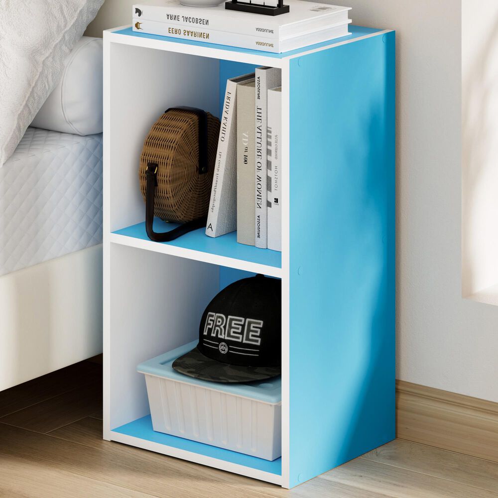 HOMLUX 2-Tier Open Shelf Bookcase in Light Blue and White, , large