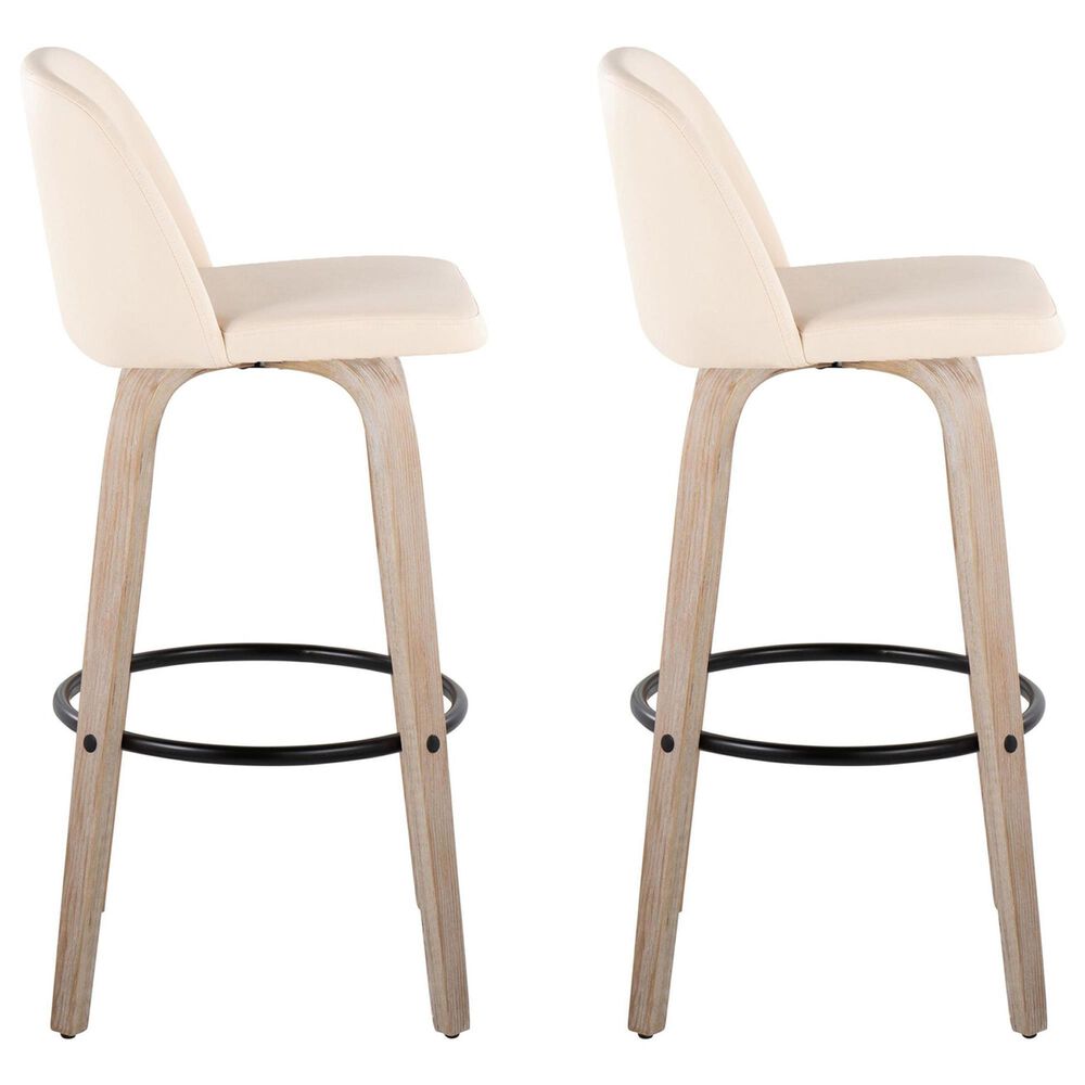 LumiSource Toriano Swivel Bar Stool with Cream Faux Leather Upholstery in Whitewashed and Black (Set of 2), , large