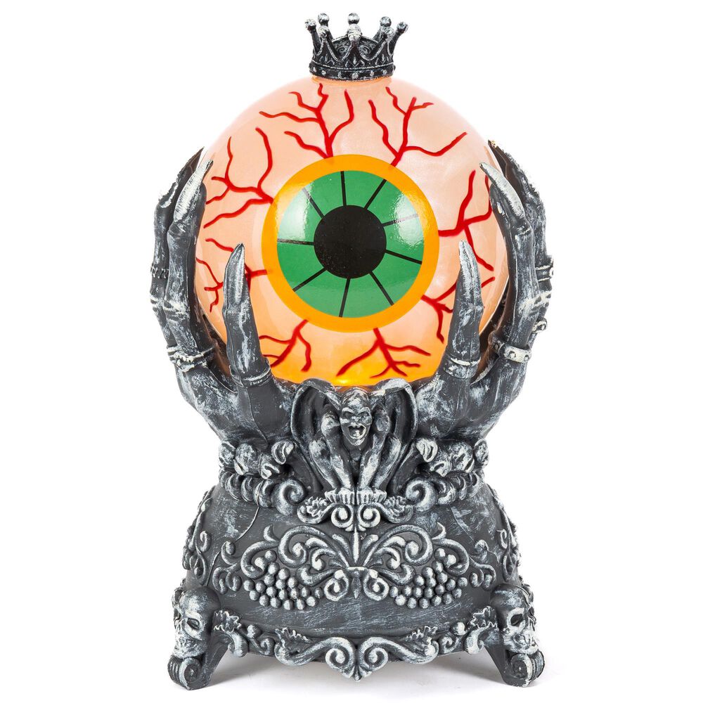 The Gerson Company 9.4" Lighted Spinning Halloween Smoky Water Globe on Hand Base in Black and Yellow, , large