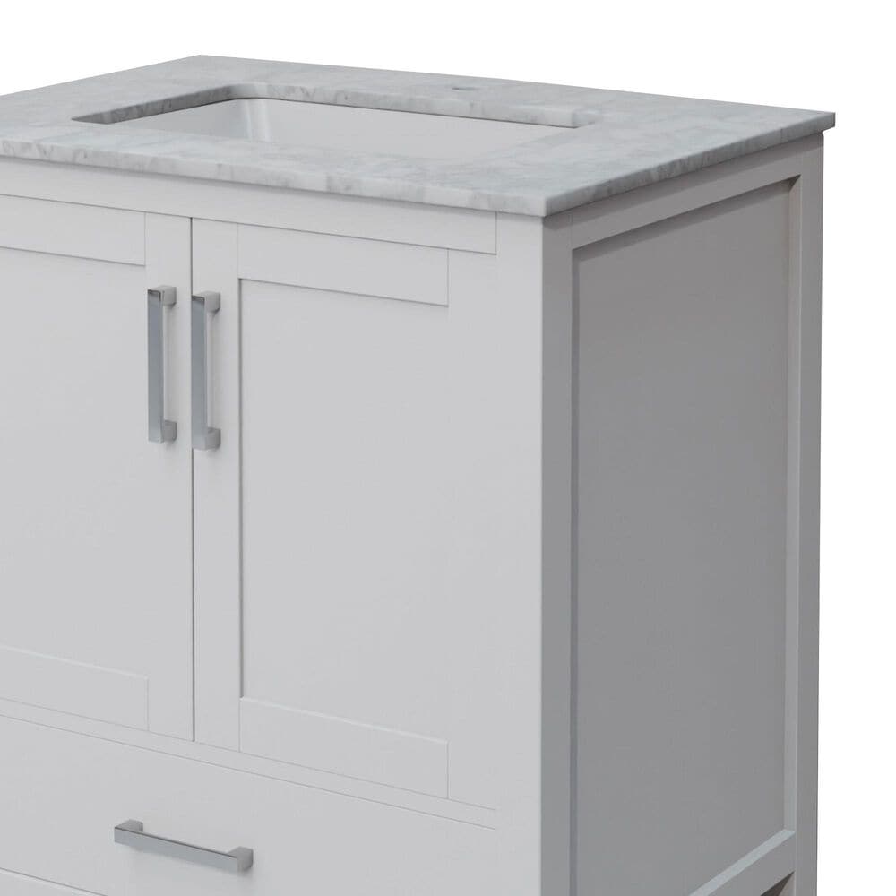 Lexora Home Jacques 30" Single Bathroom Vanity in White with 2 cm White Carrara Marble Top and Rectangular Sink, , large