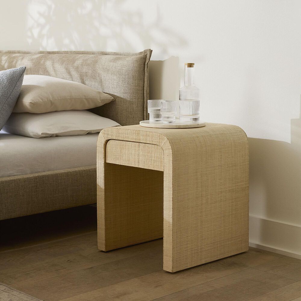Splendor Living Grantham 1-Drawer Raffia Side Table in Natural, , large