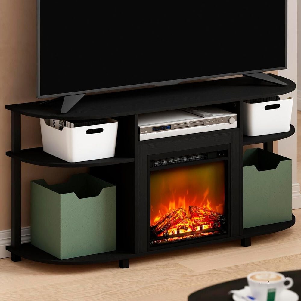HOMLUX 47" Curved TV Stand with Electric Fireplace in Americano and Black, , large