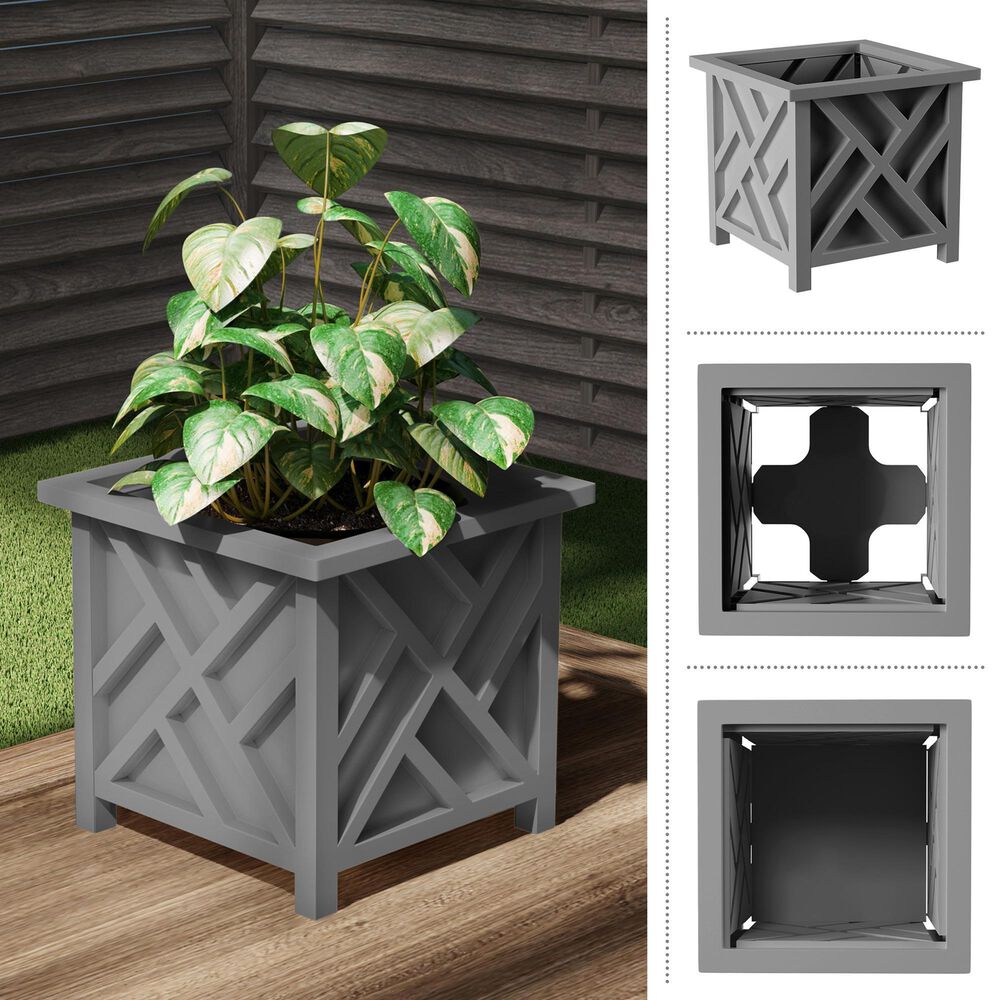 Timberlake 14.75" Lattice Design Planter Box in Gray, , large