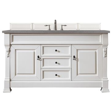 James Martin Brookfield 60" Single Bathroom Vanity in Bright White with 3 cm Grey Expo Quartz Top and Rectangle Sink, , large