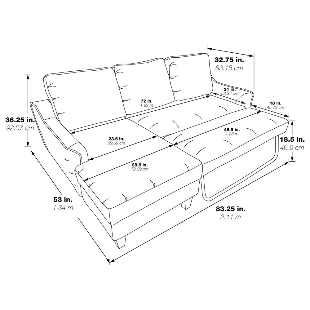OSP Home Lester 1-Piece Stationary Sleeper Sofa Chaise in Grey, , large
