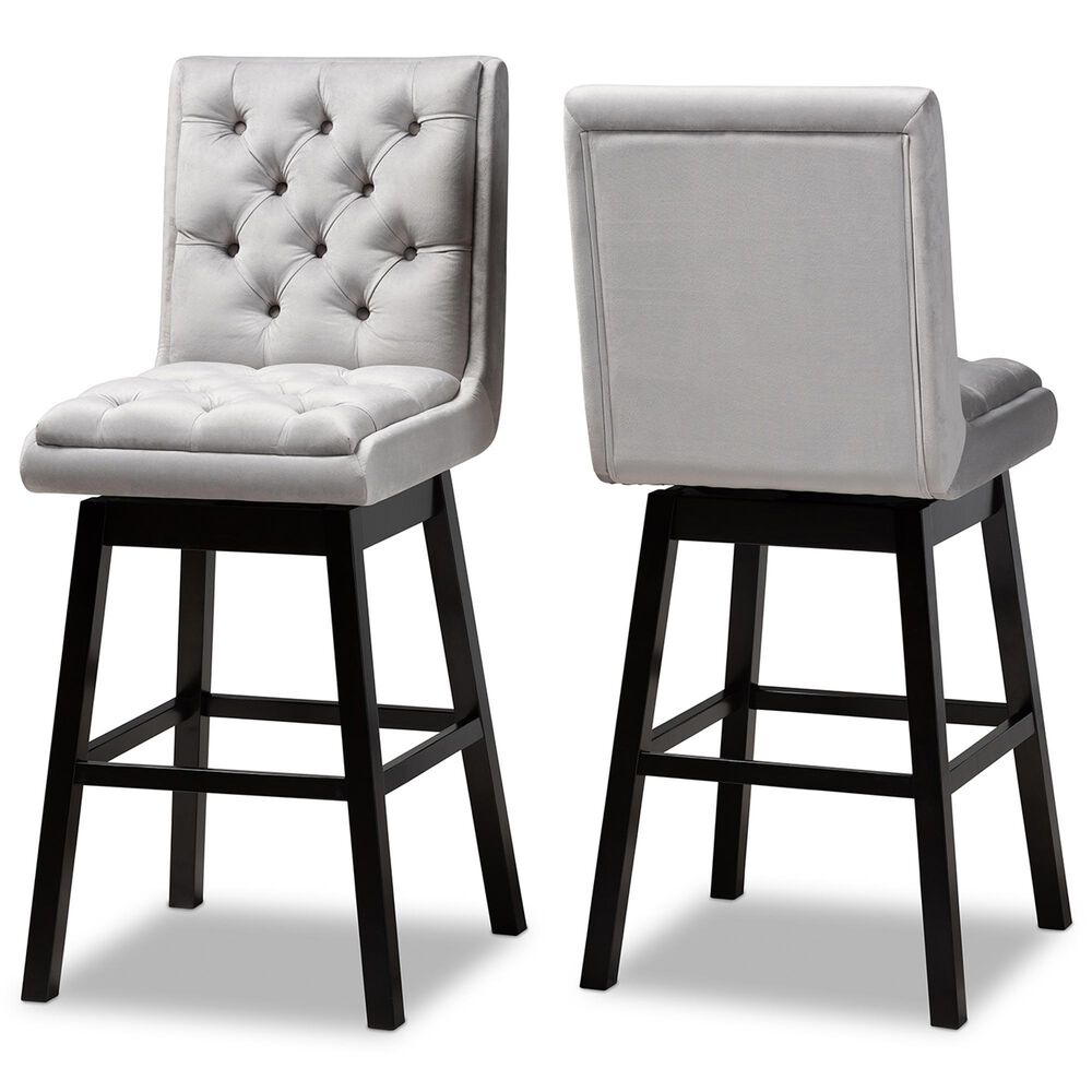 Baxton Studio Gregory Swivel Bar Stool in Dark Brown (Set of 2), , large