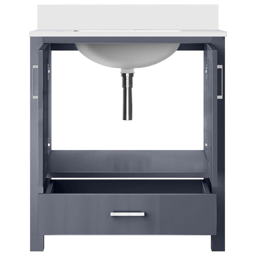 Lexora Home Jacques 30&quot; Single Bathroom Vanity in Dark Grey with 2 cm White Cultured Marble Top and Rectangular Sink, , large
