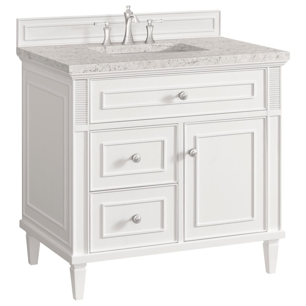 James Martin Vanities Lorelai 36" Single Vanity in Bright White with 3 cm Eternal Jasmine Pearl Quartz Top, , large