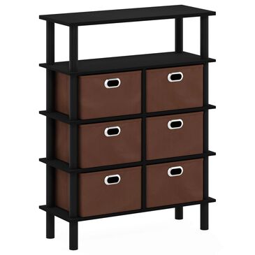HOMLUX 5-Tier Modern Storage Bookshelf with 6 Storage Bins in Black Oak, , large