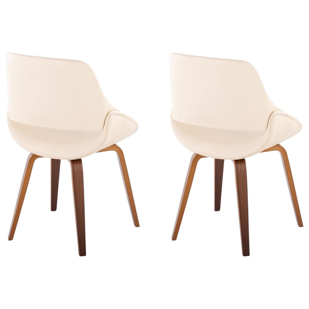 LumiSource Fabrico Side Chair with Cream Faux Leather Cushion in Walnut (Set of 2), , large