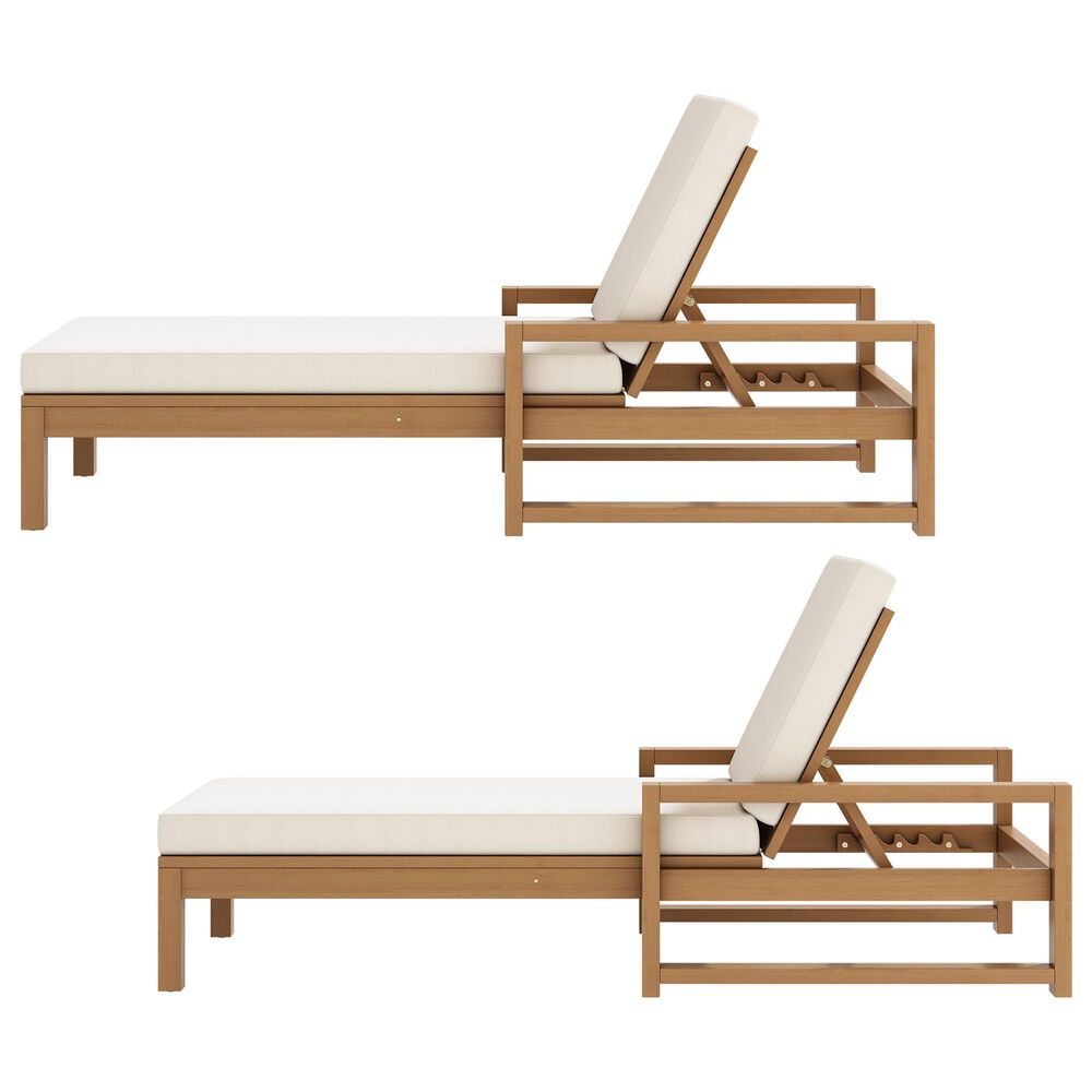 HOMLUX Adjustable Outdoor Chaise Lounge with Armrests and Light Teak Frame in Beige (Set of 2), , large