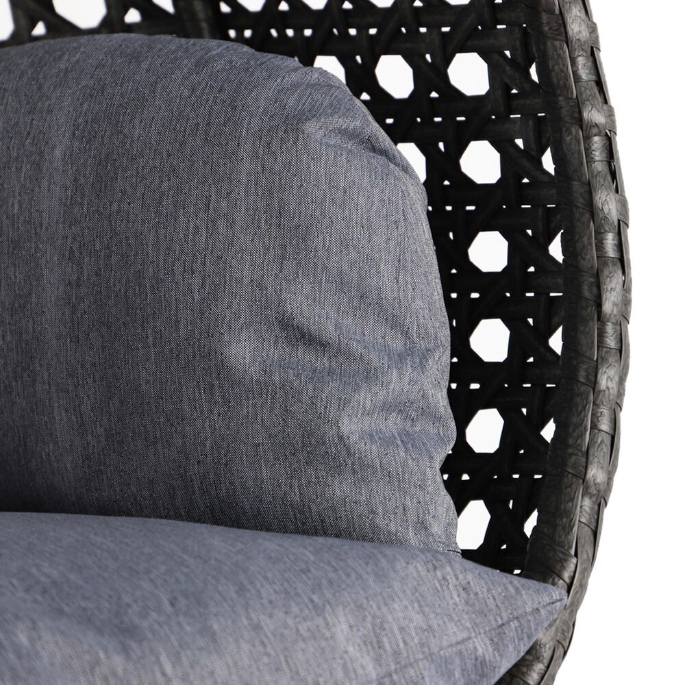 Leisuremod 57&quot; Patio 2-Seat Hanging Egg Swing Chair with Charcoal Blue Cushion in Charcoal, , large