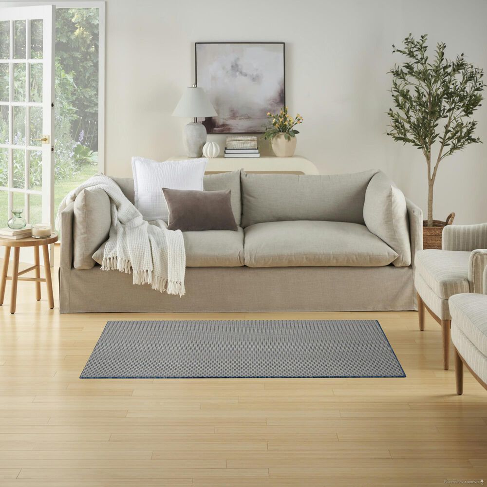 Nourison Courtyard Ivory and Blue 3&#39; x 5&#39; Indoor/Outdoor Area Rug, , large