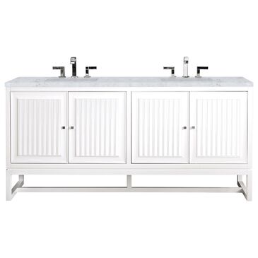 James Martin Vanities Athens 72" Double Bathroom Vanity in Glossy White with 3 cm Carrara White Marble Top and Rectangular Sinks, , large