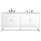 James Martin Vanities Athens 72" Double Bathroom Vanity in Glossy White with 3 cm Carrara White Marble Top and Rectangular Sinks, , large