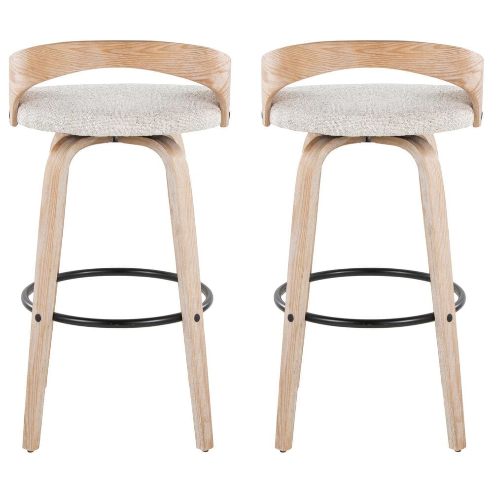 LumiSource Grotto 30" Swivel Barstool with Oat Upholstery in Whitewashed and Black (Set of 2), , large