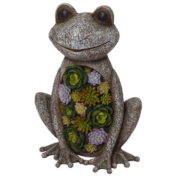 The Gerson Company 18.3" Poly-Resin Frog Figurine with Resin Succulents, , large
