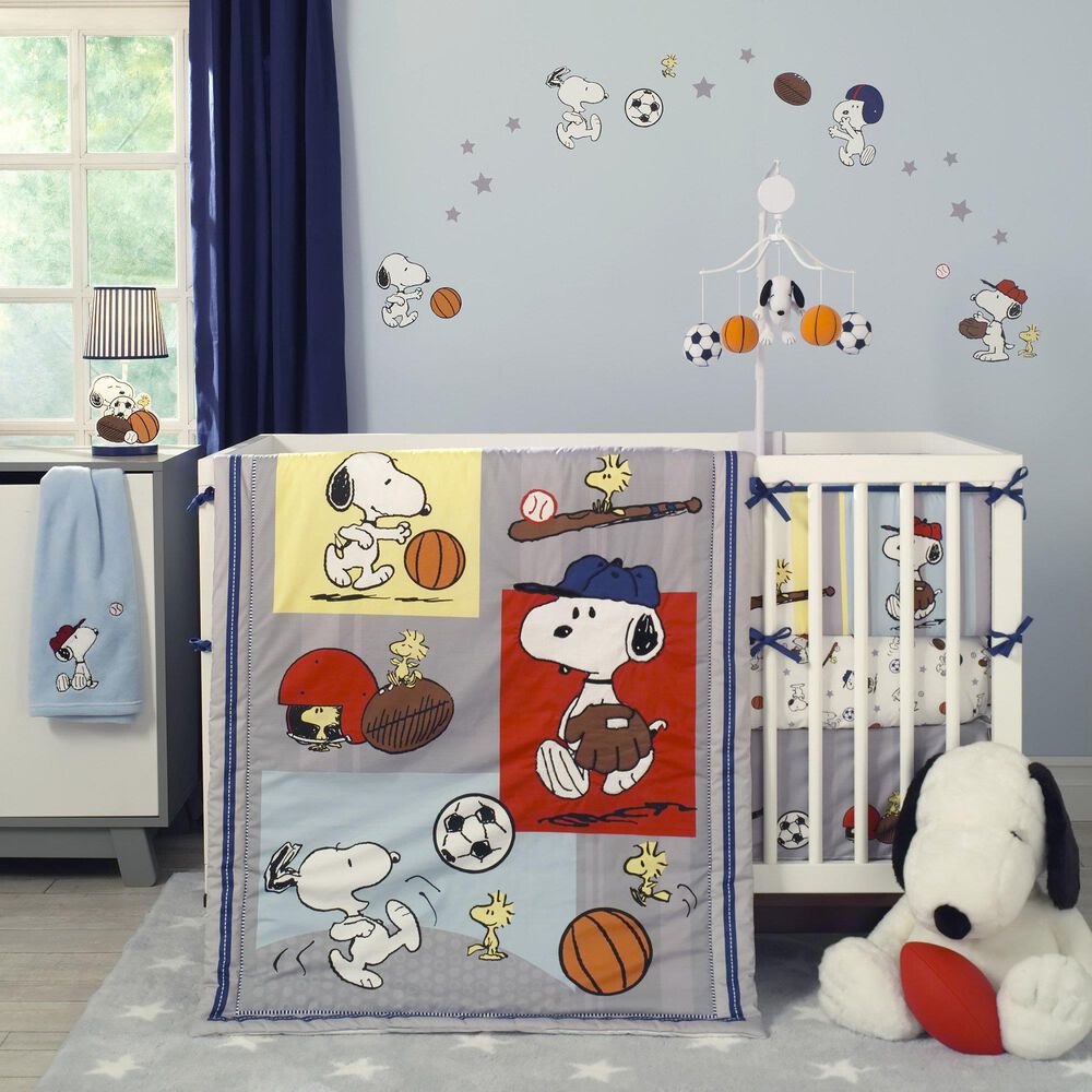 Lambs and Ivy Snoopy Sports 3-Piece Nursery Baby Crib Bedding Set, , large