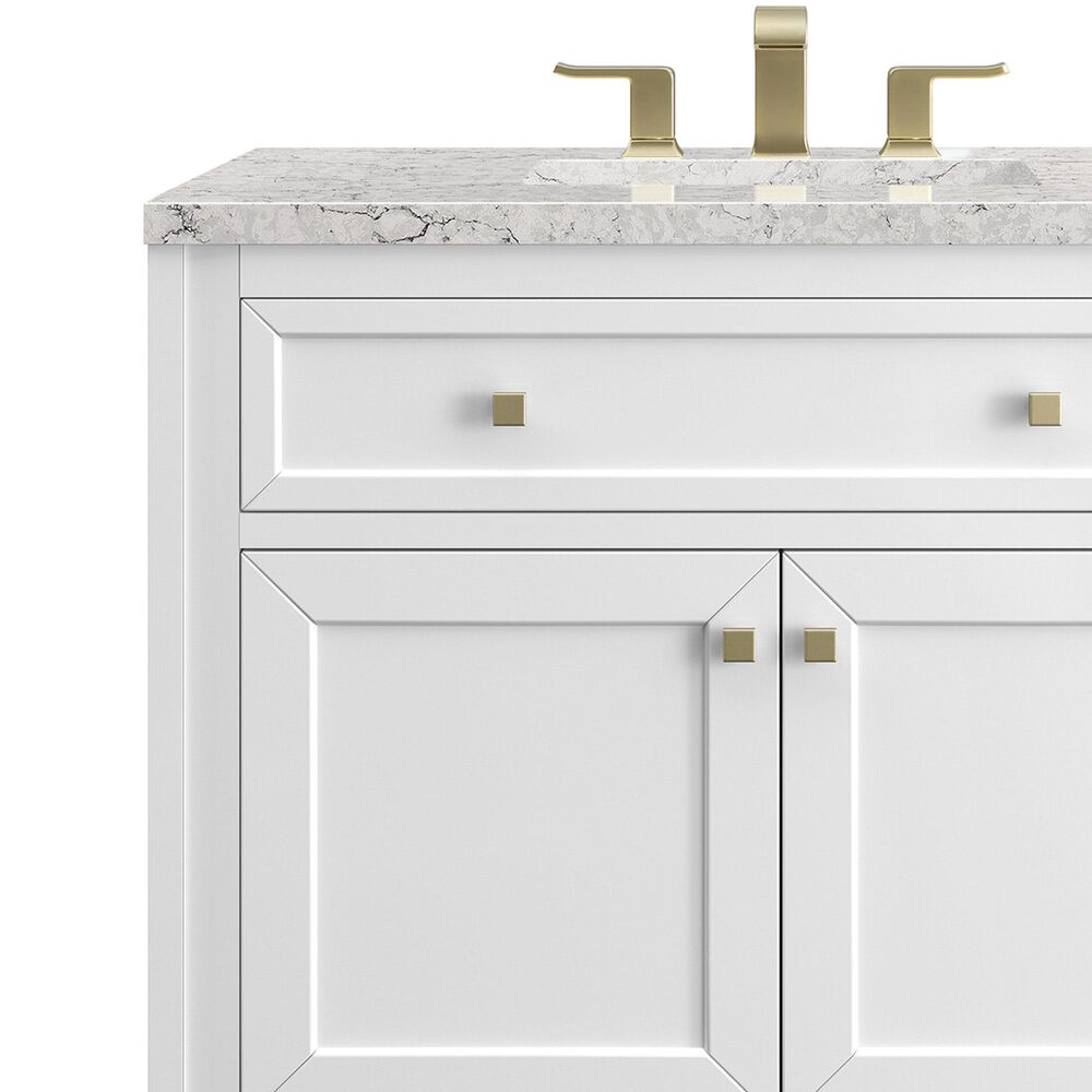 James Martin Vanities Chicago 36&quot; Single Bathroom Vanity in Glossy White with 3 cm Eternal Jasmine Pearl Quartz Top and Rectangular Sink, , large