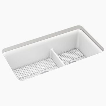 Kohler Cairn Smart Divide 33.5" Undermount Double-Bowl Kitchen Sinks in Matte White, , large