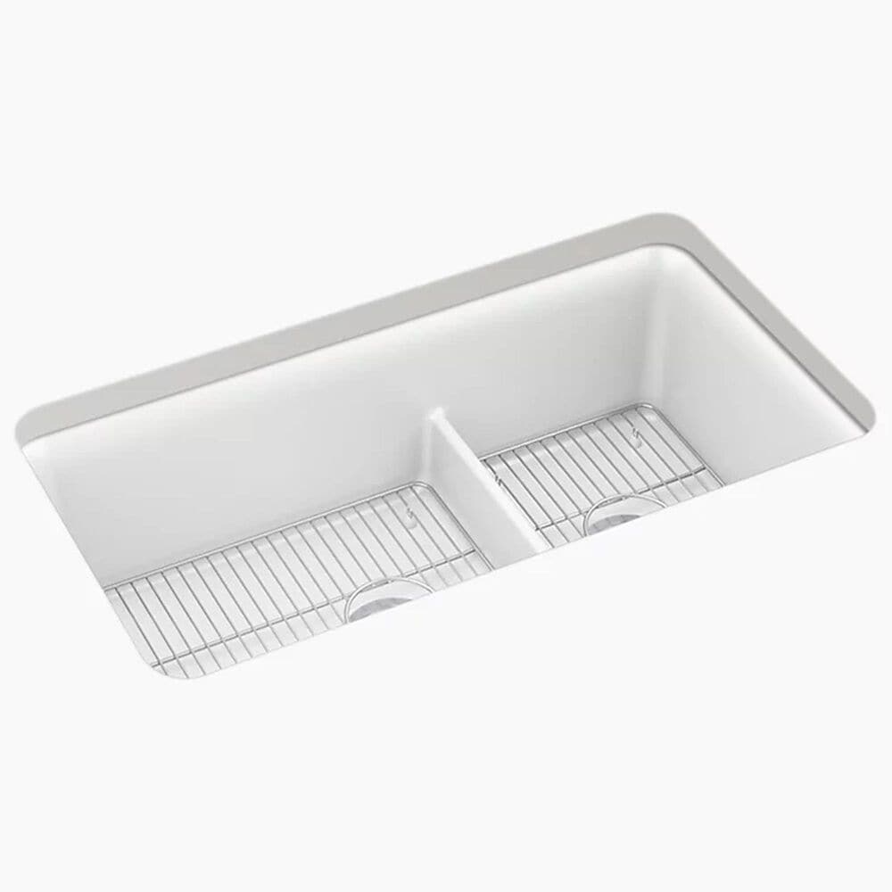 Kohler Cairn Smart Divide 33.5" Undermount Double-Bowl Kitchen Sink in Matte White, , large