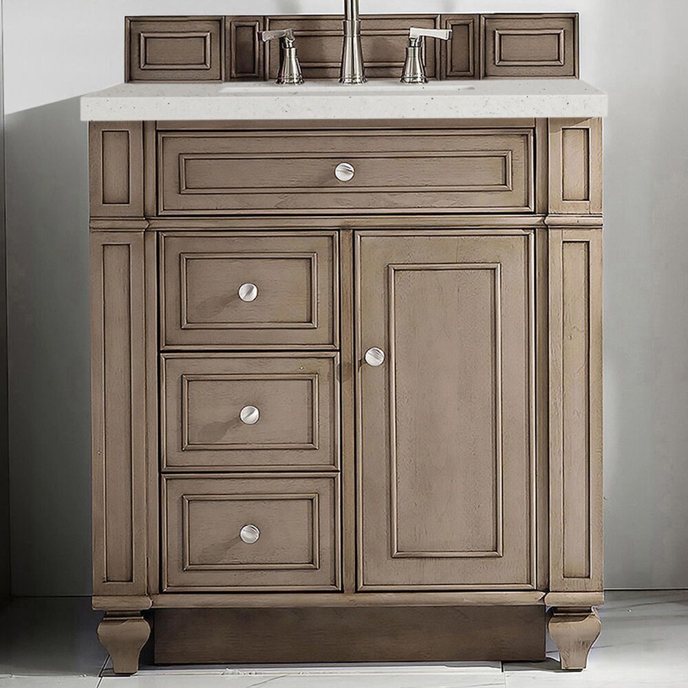 James Martin Vanities Bristol 30&quot; Single Bathroom Vanity in Whitewashed Walnut with 3 cm Lime Delight Quartz Top and Rectangular Sink, , large