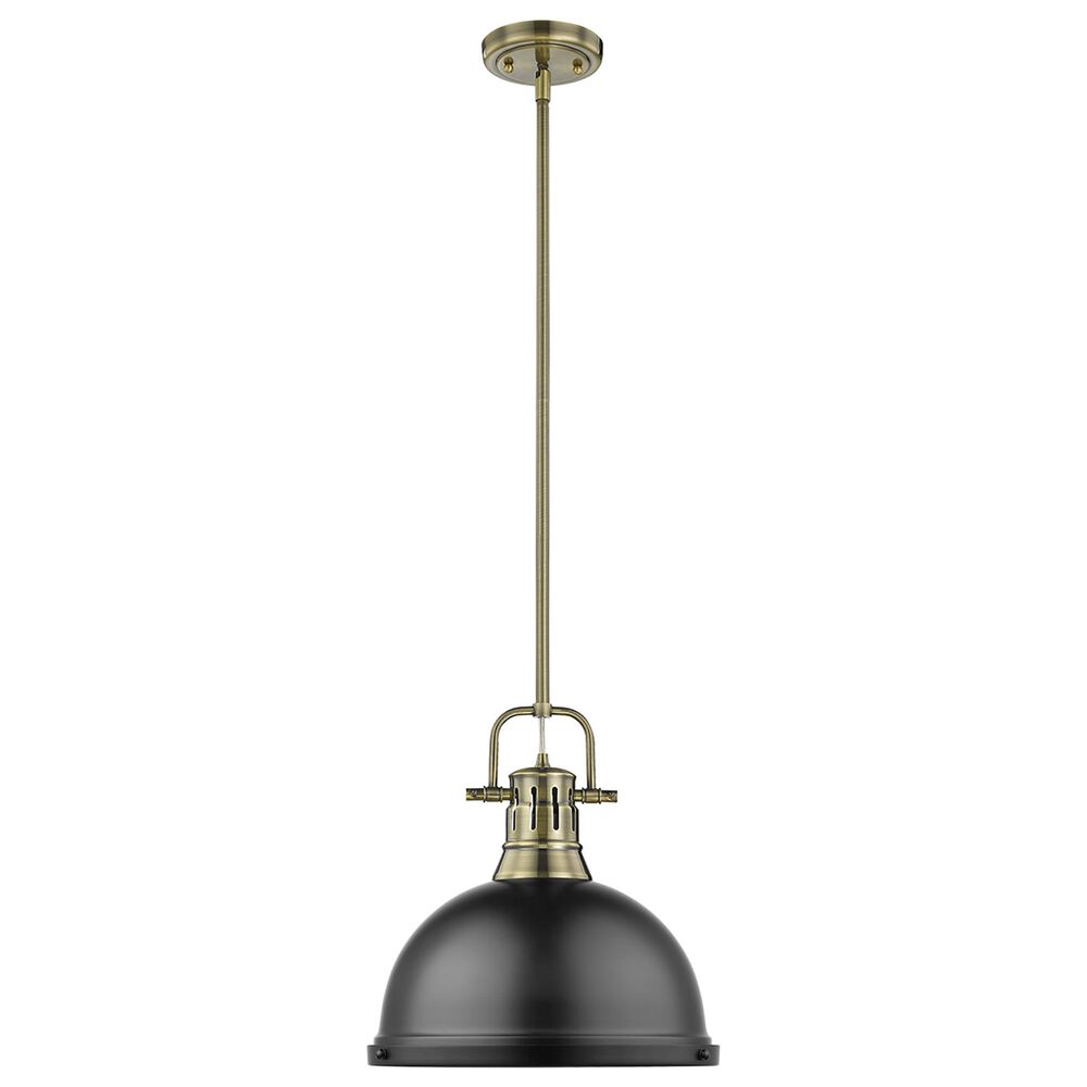 Golden Lighting Duncan 1-Light Pendant with Rod in Aged Brass, , large
