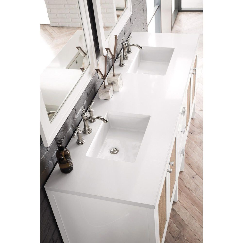 James Martin Vanities Addison 72" Double Bathroom Vanity in Glossy White with 3 cm White Zeus Quartz Top and Rectangular Sinks, , large