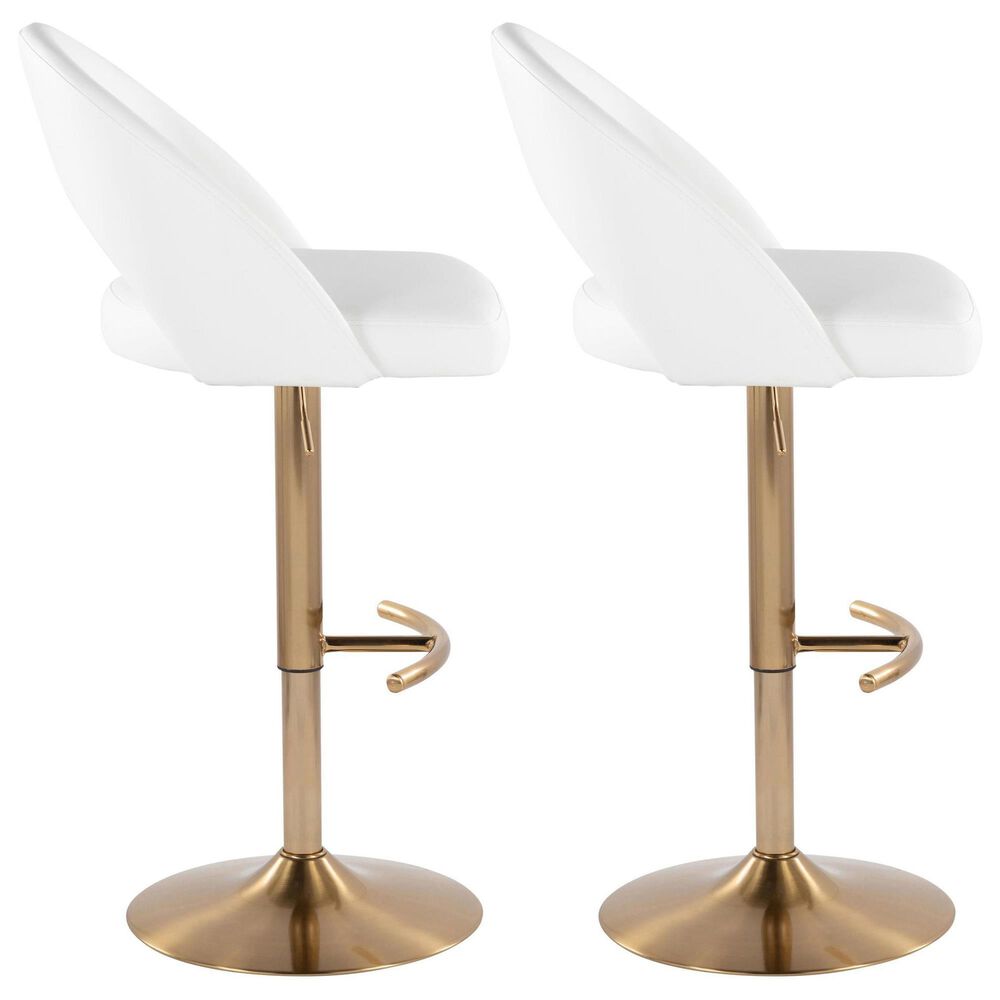 LumiSource Renee Adjustable Swivel Bar Stool with White Faux Leather Upholstery in Gold (Set of 2), , large