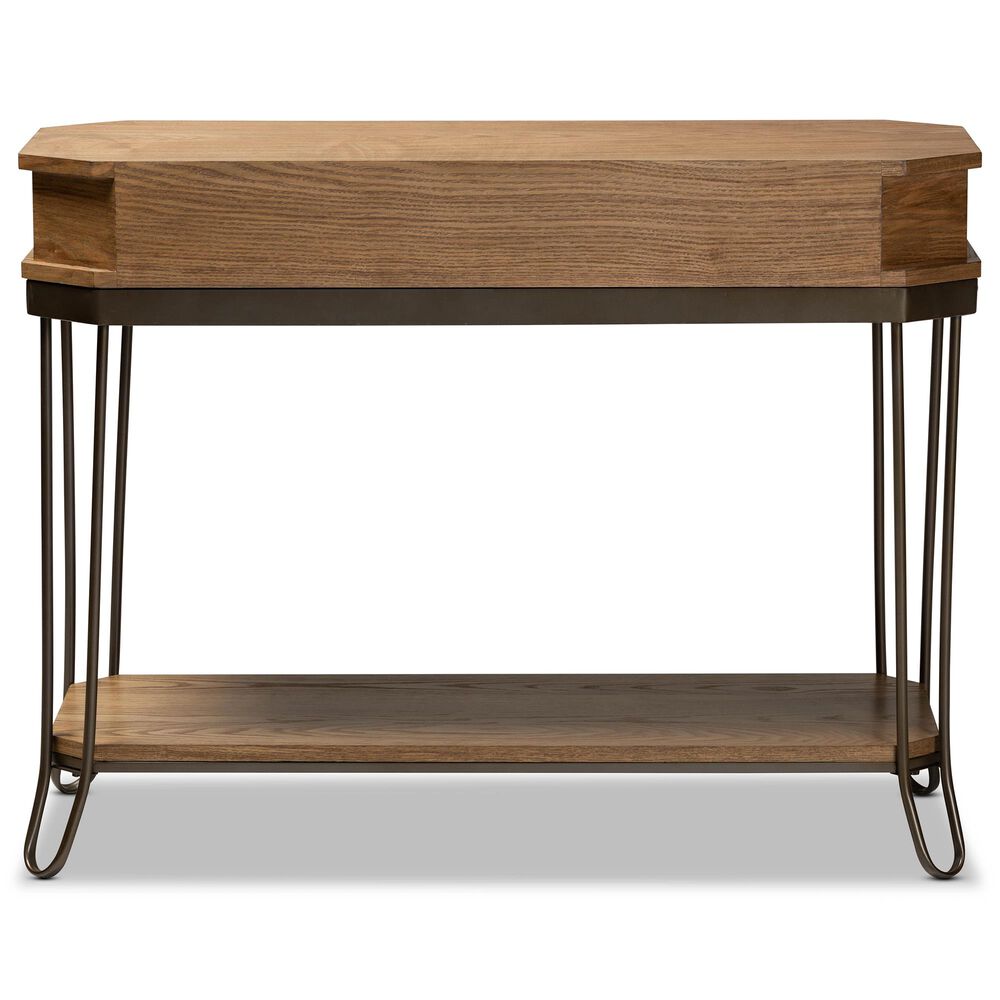 Baxton Studio Kellyn 3-Drawer Console Table in Oak Brown/Black, , large