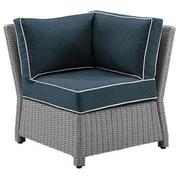 Crosley Furniture Bradenton Patio Corner Chair with Navy Cushion in Gray, , large